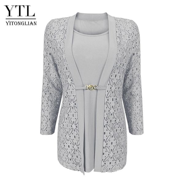 women's blouses shirts ytl woman elegant long sleeve hollow crochet plus size blouse shirt autumn winter for work office h384b 220926, White